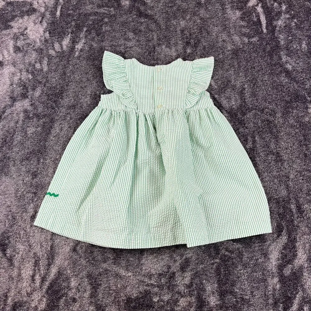 Vtg B.T. Kids Seersucker Striped Dress Embroidered Girls 2T Ruffle Floral *Read